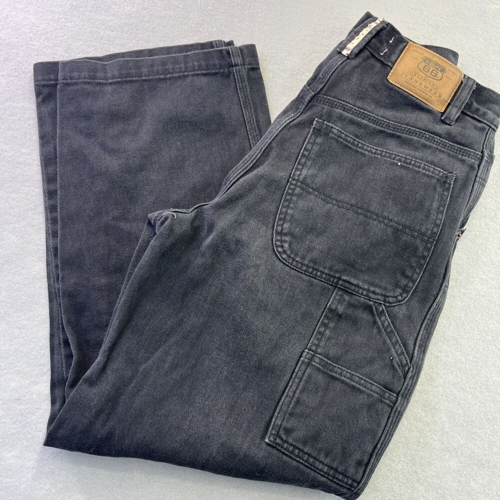 Route 66 Jeans Youth 16 Black Baggy Wide Carpenter Denim Vintage Grunge Skate